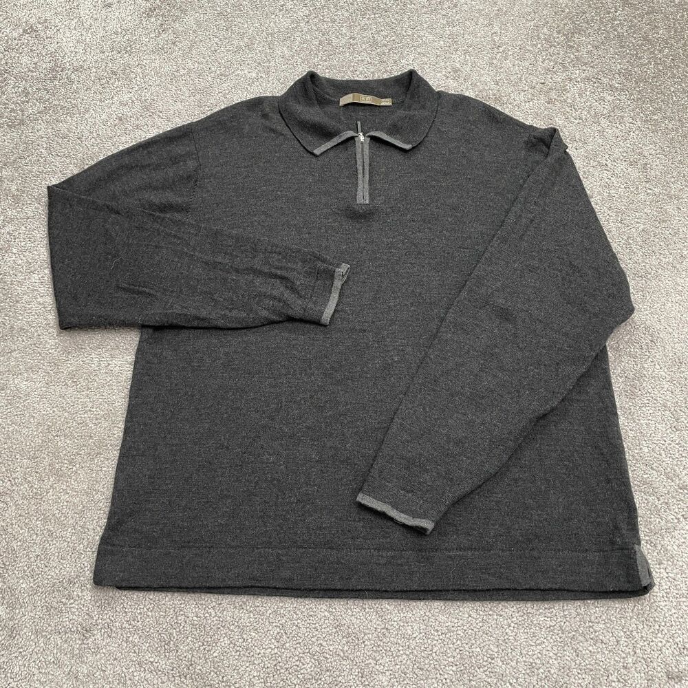 Raffi Merino Wool1/4 Zip Collared Pullover Sweater Men XL Dark Gray Knit Stretch